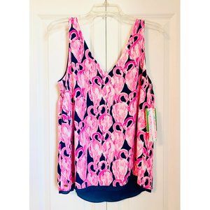 Lilly Pulitzer Florin Flamingo Reversible Tank Sleeveless Top Pink Navy